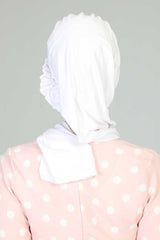 Side Frilled Instant Turban Cotton Headscarf for Women Turban Gift with Beautiful Design, Easy to Wear Muslim Ruffled Headscarf Cover,HT-73 White