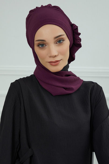Aerobin Instant Turban Headscarf for Women, High Quality Quick-Tie Muslim Ruffled Turban Cover, Breathable Muslim Turban Gift for Mom,HT-73A