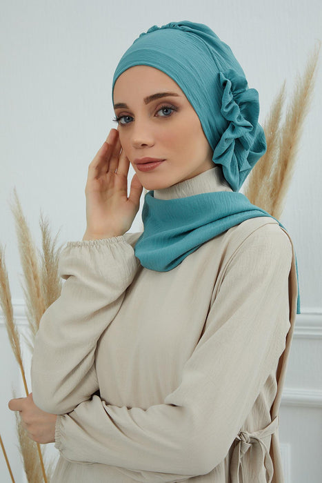 Aerobin Instant Turban Headscarf for Women, High Quality Quick-Tie Muslim Ruffled Turban Cover, Breathable Muslim Turban Gift for Mom,HT-73A