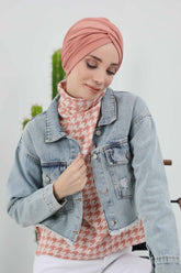 Soft and Stretchable Ribbed Turban Bonnet for Women, One-Size Winter Headwrap for Cold Weathers, Comfortable Polyviscose Ribbed Turban,B-9RB Salmon