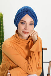 Stretchable Ribbed Winter Turban Bonnet for Women, Soft Polyviscose Headwrap, Cozy and Stylish Stretchable Headwrap for Cold Weather,B-4RB Dark Blue