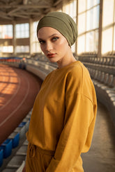 Super Tight Cotton Inner Bonnet Cap, High Quality Easy Wrap Instant Underneath Bonnet for Women, Flexible 95% Cotton Chemo Headwear Cap,B-37 Army Green