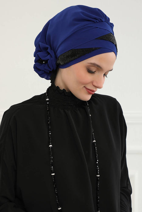 Two Colors Instant Turban Lightweight Chiffon and Sequined Scarf Head Turbans For Women Headwear Stylish Elegant Design,HT-47P