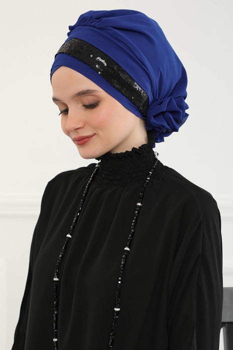Two Colors Instant Turban Lightweight Chiffon and Sequined Scarf Head Turbans For Women Headwear Stylish Elegant Design,HT-47P