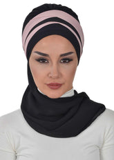 Two Colors Instant Turban Lightweight Multicolor Chiffon Scarf Head Turbans For Women Headwear Stylish Elegant Design,HT-52 Black - Powder