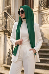 Two Piece Hijab Set Crepe Shawl with Cotton Under Cap Bonnet, Lightweight Modest Scarf and Undercap Combo for Women,PS-56 Green