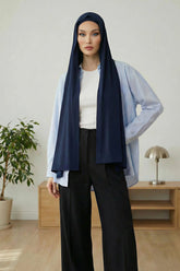 Two-Piece Jersey Hijab Set – Soft Scarf and Matching Undercap, Plain Jersey Hijab & Undercap Set for Everyday Wear,PS-57 Navy Blue