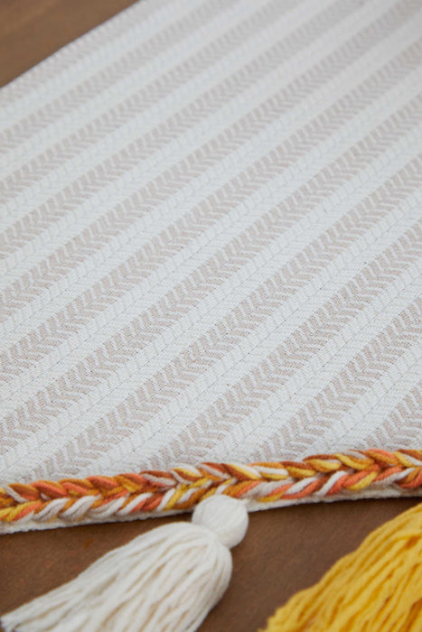 Unique Design Striped Cotton Table Runner Multicolor Tassels 12 x 36 inches Machine Washable Table Cloth for Home Kitchen Decoration,R-47K