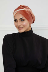 Velvet Two Colors Instant Turban Hijab for Women, Super Soft and Stylish Head Cover, Easy to Wear Velvet Chemo Headwear for Women,B-23K Salmon-Ivory