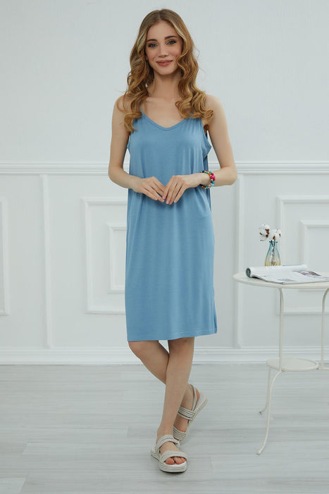 Women Casual Pullover Cotton Women Summer Strappy Dress Casual Short Plain Dress for Women with Shoulder Straps Fashion Cloth,ELB-5