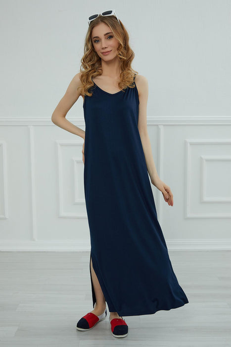 Women Side Split Casual Pullover Cotton Women Summer Strappy Maxi Dress Casual Loose Long Dress with Shoulder Straps for Women,ELB-6