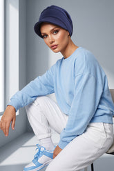 Women’s Turban Hat with Sun Visor, All Seasons Visor Turban Hat Headscarf for Women, Comfortable One Size Modest Head Cover,B-73O Navy Blue