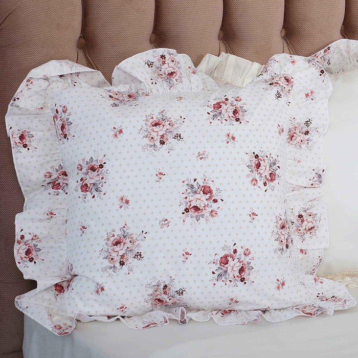 Farmhouse Floral Design Pillowcases with Lace Ruffles Colorful Flowers Print Frilled Pillow Covers Envelope Closure Cotton Fabric,YK-64T
