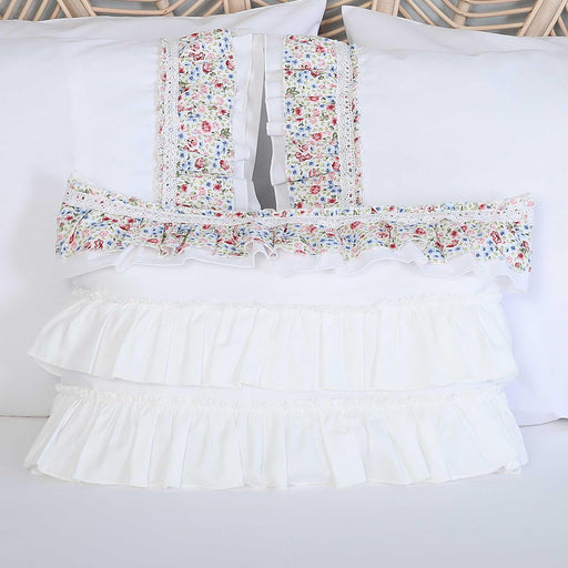 1-Pack Farmhouse Floral Design Pillowcases with Lace Ruffles Colorful Flowers Print Frilled Trimmed Pillow Covers Envelope,YK-116T,YK-116T Off-White - Pattern 1