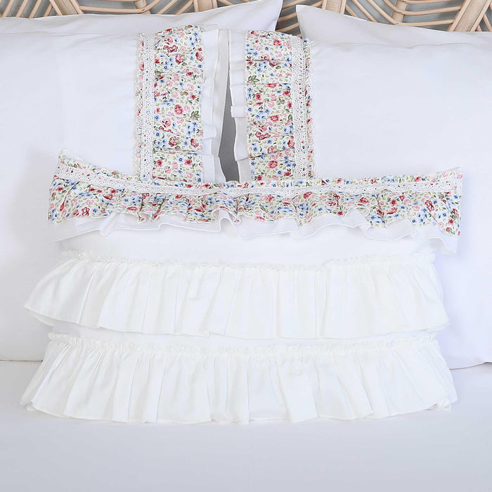 1-Pack Farmhouse Floral Design Pillowcases with Lace Ruffles Colorful Flowers Print Frilled Trimmed Pillow Covers Envelope,YK-116T,YK-116T