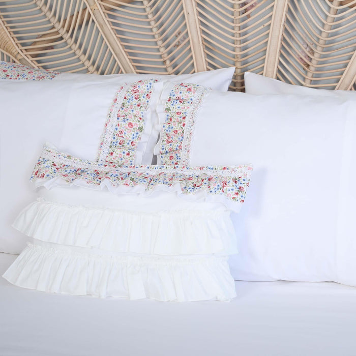 1-Pack Farmhouse Floral Design Pillowcases with Lace Ruffles Colorful Flowers Print Frilled Trimmed Pillow Covers Envelope,YK-116T,YK-116T Off-White - Pattern 1