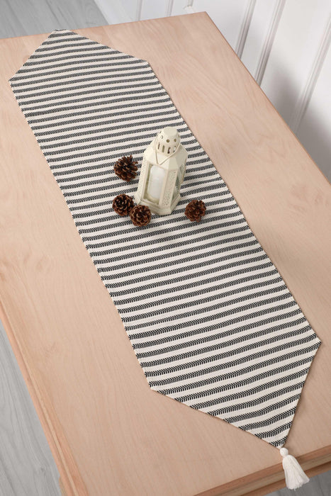 100 % Baumwolle, böhmischer Tischläufer mit handgefertigten Quasten, Fischgräten-Tischläufer für moderne Küchen, eleganter Chevron-Tischläufer, R-43B