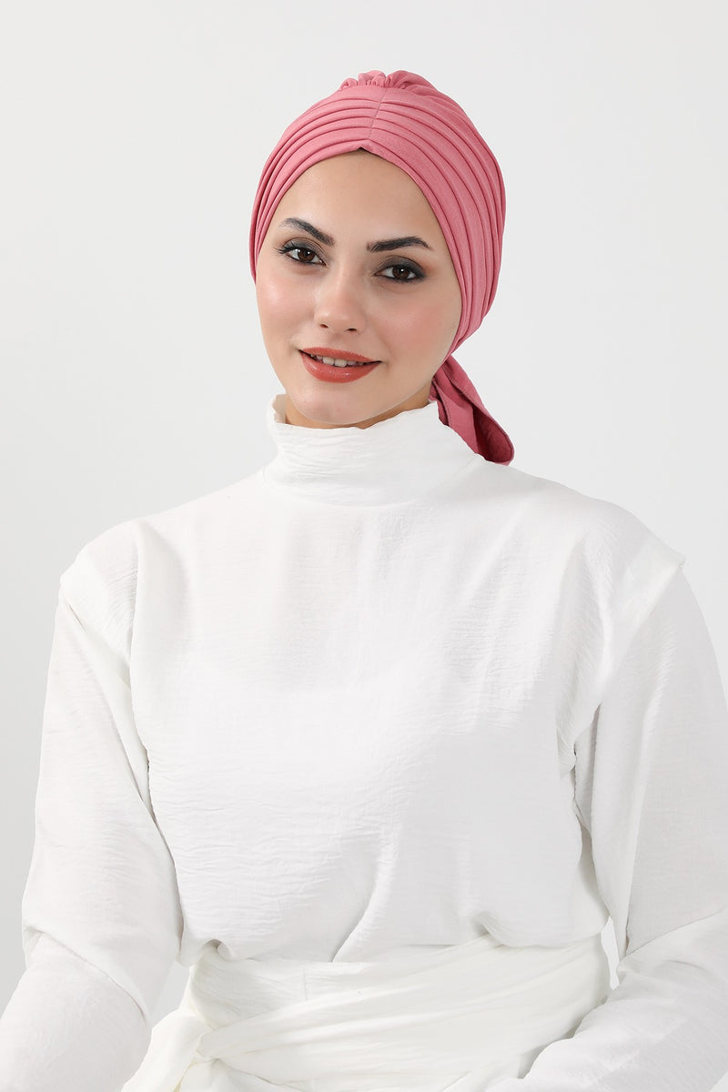 Pleated Instant Turban Aerobin Scarf Head Wrap, Belted Turban Bonnet for Women, Chic Design Instant Turban Hijab Chemo Headwear,B-86A