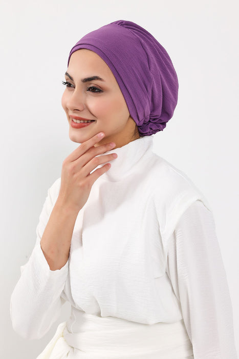 Pre-Tied Aerobin Turban Bonnet Cap with Rose Figure at the Back Side, Lightweight Instant Turban Bonnet, Velvet Chemo Headwear,B-53A
