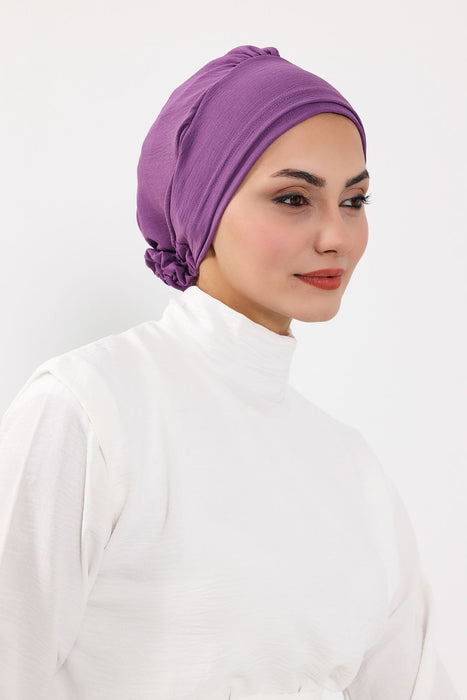 Pre-Tied Aerobin Turban Bonnet Cap with Rose Figure at the Back Side, Lightweight Instant Turban Bonnet, Velvet Chemo Headwear,B-53A