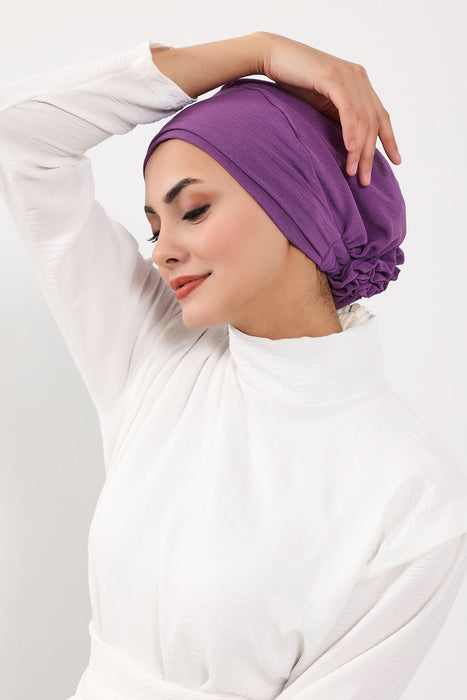 Pre-Tied Aerobin Turban Bonnet Cap with Rose Figure at the Back Side, Lightweight Instant Turban Bonnet, Velvet Chemo Headwear,B-53A