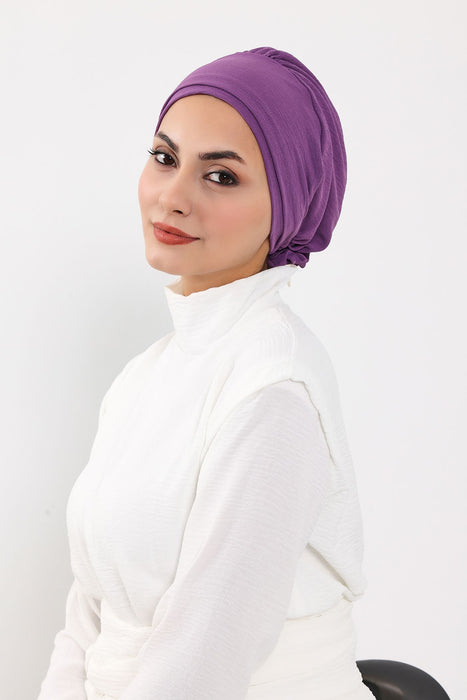 Pre-Tied Aerobin Turban Bonnet Cap with Rose Figure at the Back Side, Lightweight Instant Turban Bonnet, Velvet Chemo Headwear,B-53A