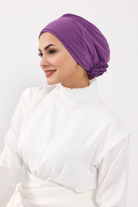 Pre-Tied Aerobin Turban Bonnet Cap with Rose Figure at the Back Side, Lightweight Instant Turban Bonnet, Velvet Chemo Headwear,B-53A