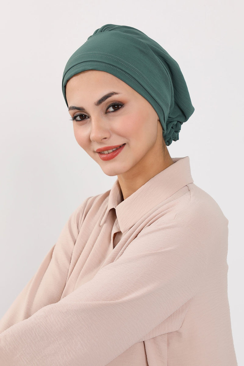 Pre-Tied Aerobin Hijab Cap with Back Rose Detail, Lightweight Instant Turban Bonnet for Women,B-53A
