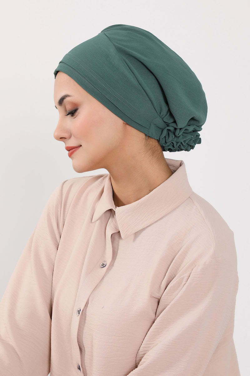 Pre-Tied Aerobin Hijab Cap with Back Rose Detail, Lightweight Instant Turban Bonnet for Women,B-53A