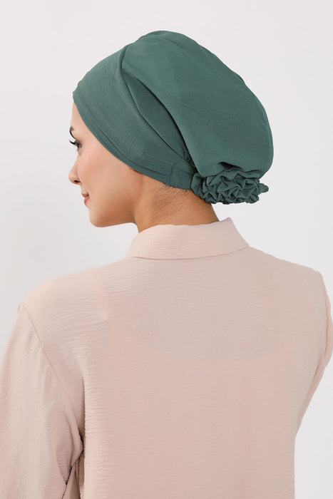 Pre-Tied Aerobin Turban Bonnet Cap with Rose Figure at the Back Side, Lightweight Instant Turban Bonnet, Velvet Chemo Headwear,B-53A