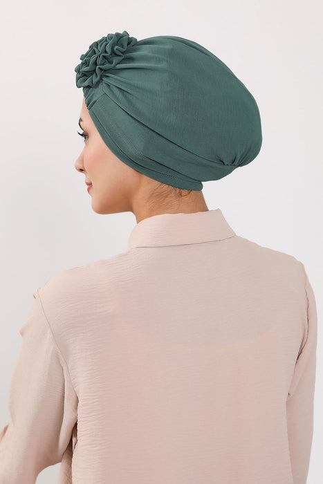 Pre-Tied Aerobin Turban Bonnet Cap with Rose Figure at the Back Side, Lightweight Instant Turban Bonnet, Velvet Chemo Headwear,B-53A