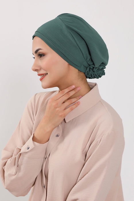 Pre-Tied Aerobin Turban Bonnet Cap with Rose Figure at the Back Side, Lightweight Instant Turban Bonnet, Velvet Chemo Headwear,B-53A