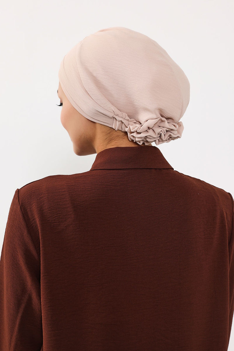 Pre-Tied Aerobin Hijab Cap with Back Rose Detail, Lightweight Instant Turban Bonnet for Women,B-53A