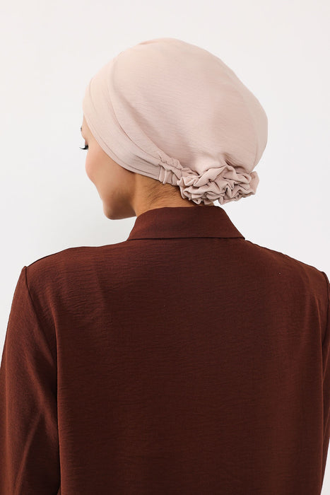 Pre-Tied Aerobin Turban Bonnet Cap with Rose Figure at the Back Side, Lightweight Instant Turban Bonnet, Velvet Chemo Headwear,B-53A