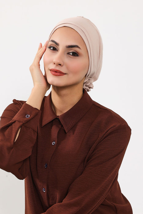 Pre-Tied Aerobin Turban Bonnet Cap with Rose Figure at the Back Side, Lightweight Instant Turban Bonnet, Velvet Chemo Headwear,B-53A