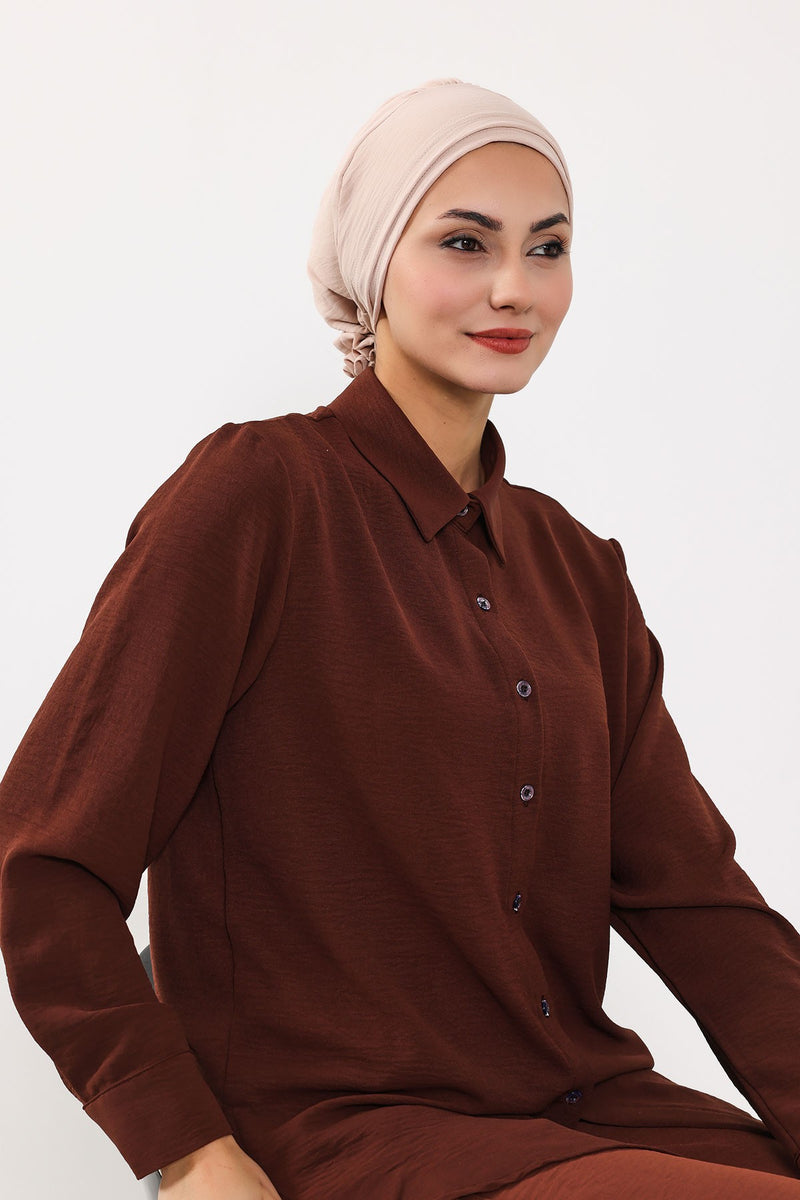 Pre-Tied Aerobin Hijab Cap with Back Rose Detail, Lightweight Instant Turban Bonnet for Women,B-53A