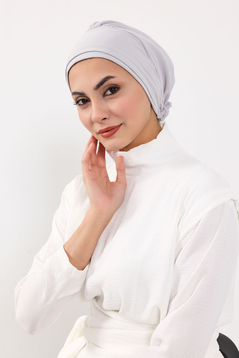 Pre-Tied Aerobin Hijab Cap with Back Rose Detail, Lightweight Instant Turban Bonnet for Women,B-53A