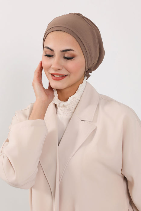 Pre-Tied Aerobin Turban Bonnet Cap with Rose Figure at the Back Side, Lightweight Instant Turban Bonnet, Velvet Chemo Headwear,B-53A