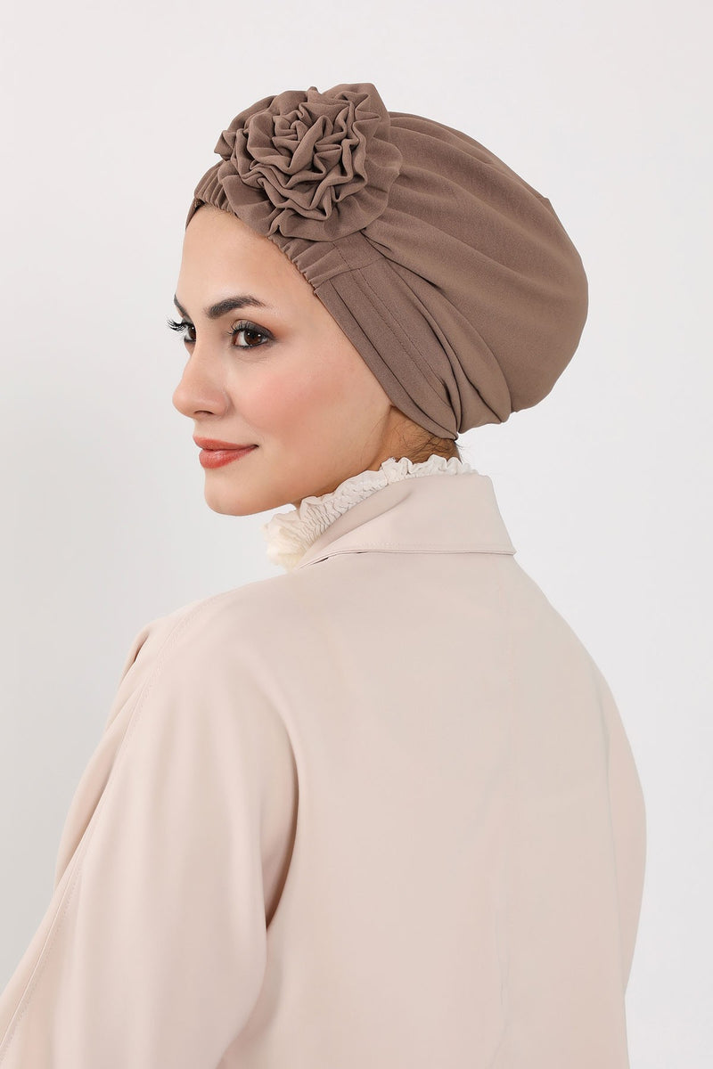 Pre-Tied Aerobin Hijab Cap with Back Rose Detail, Lightweight Instant Turban Bonnet for Women,B-53A