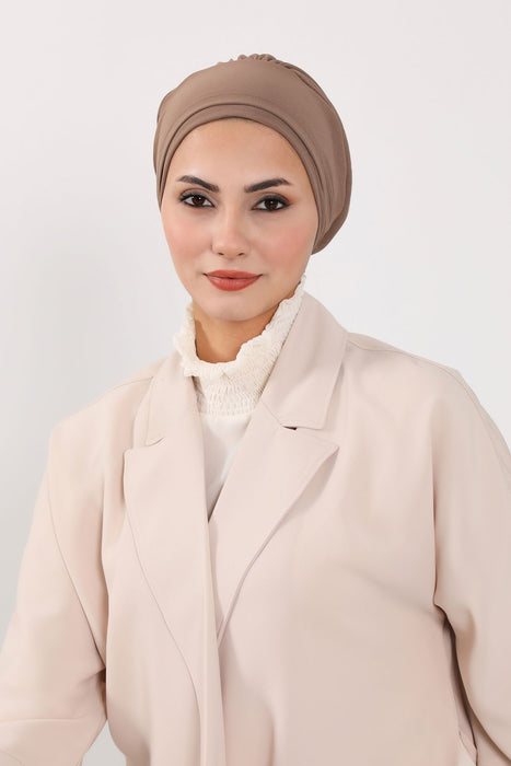 Pre-Tied Aerobin Turban Bonnet Cap with Rose Figure at the Back Side, Lightweight Instant Turban Bonnet, Velvet Chemo Headwear,B-53A