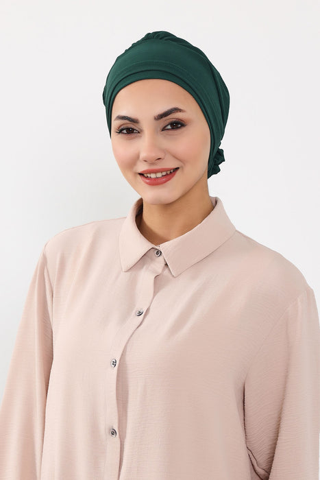 Pre-Tied Aerobin Turban Bonnet Cap with Rose Figure at the Back Side, Lightweight Instant Turban Bonnet, Velvet Chemo Headwear,B-53A