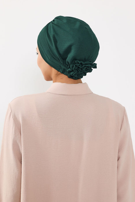 Pre-Tied Aerobin Turban Bonnet Cap with Rose Figure at the Back Side, Lightweight Instant Turban Bonnet, Velvet Chemo Headwear,B-53A