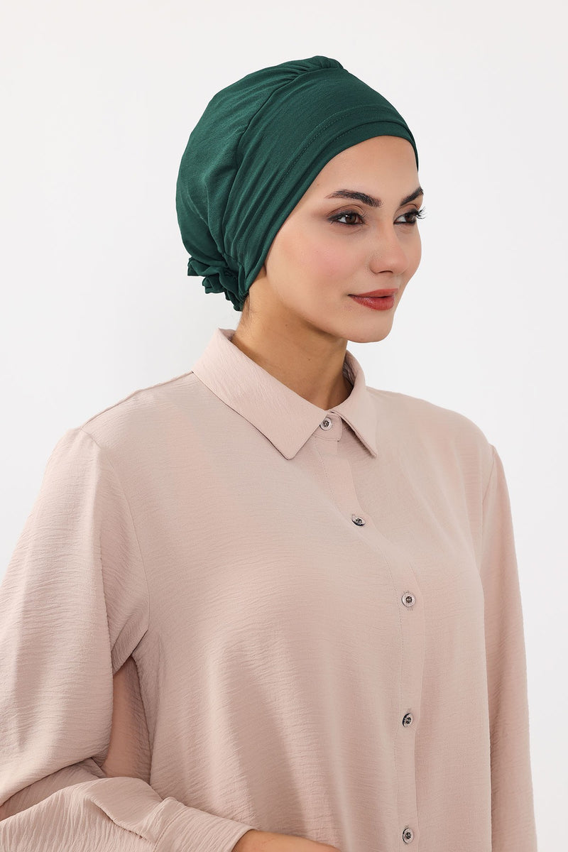 Pre-Tied Aerobin Hijab Cap with Back Rose Detail, Lightweight Instant Turban Bonnet for Women,B-53A
