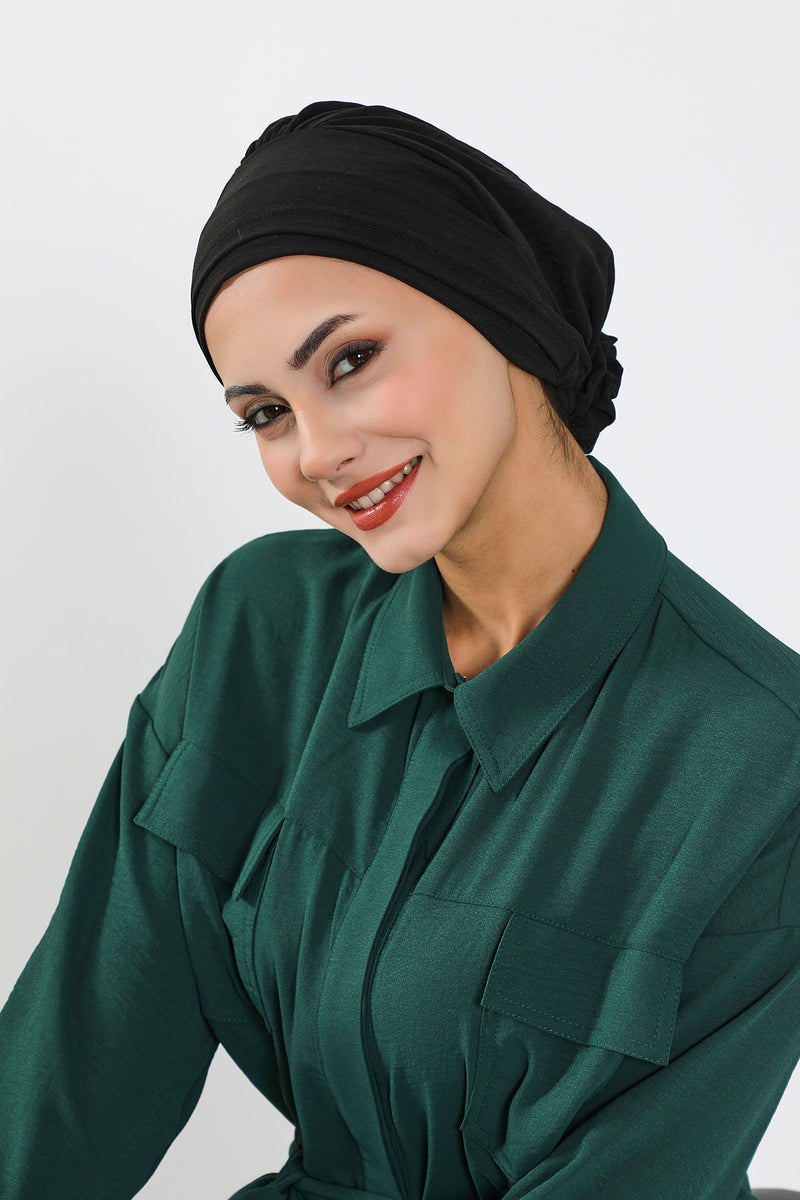 Pre-Tied Aerobin Hijab Cap with Back Rose Detail, Lightweight Instant Turban Bonnet for Women,B-53A