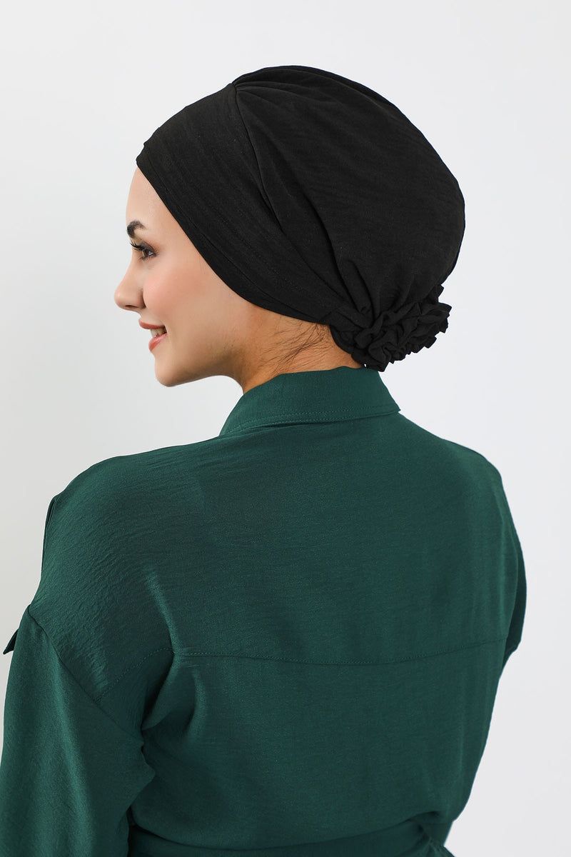 Pre-Tied Aerobin Hijab Cap with Back Rose Detail, Lightweight Instant Turban Bonnet for Women,B-53A