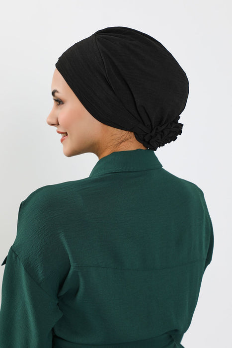 Pre-Tied Aerobin Turban Bonnet Cap with Rose Figure at the Back Side, Lightweight Instant Turban Bonnet, Velvet Chemo Headwear,B-53A