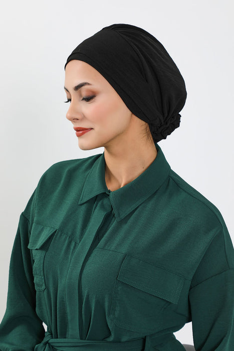 Pre-Tied Aerobin Turban Bonnet Cap with Rose Figure at the Back Side, Lightweight Instant Turban Bonnet, Velvet Chemo Headwear,B-53A