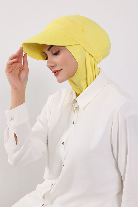 2-in-1 Cotton Hijab Bonnet with Removable Visor, Detachable Visor Ninja Undercap Hijab Bonnet with Brim,B-91