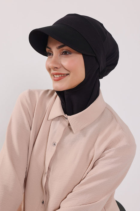 2-in-1 Cotton Hijab Bonnet with Removable Visor, Detachable Visor Ninja Undercap Hijab Bonnet with Brim,B-91