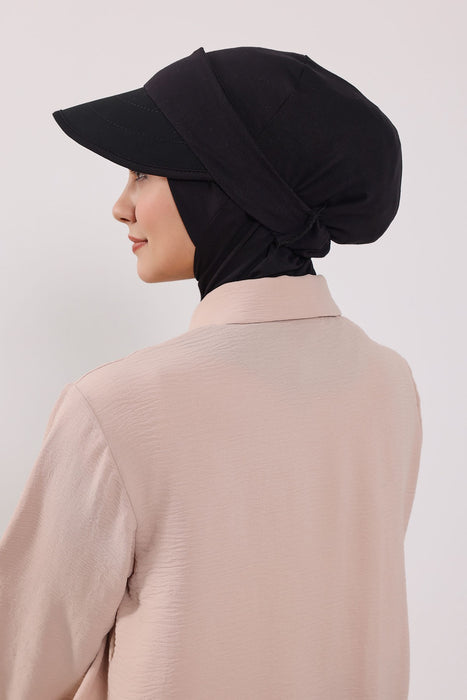 2-in-1 Cotton Hijab Bonnet with Removable Visor, Detachable Visor Ninja Undercap Hijab Bonnet with Brim,B-91